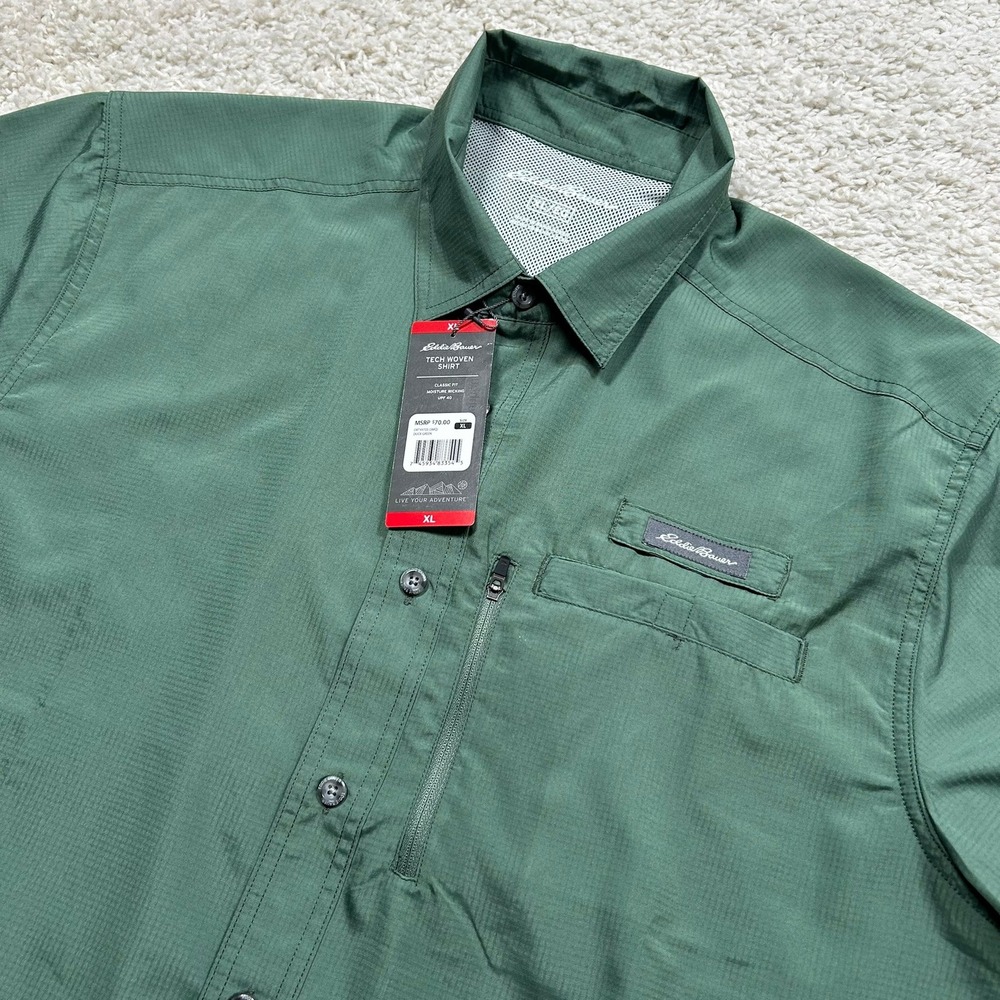 Eddie Bauer Tech Woven Shirt XL Duck Green Moisture Wicking UPF 40 Ripstop New